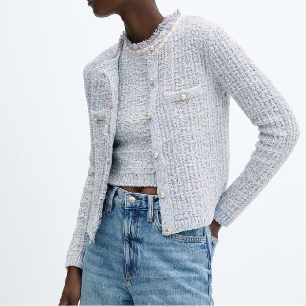 Mango Tweed cardigan with jewel button - Picture 11 of 13